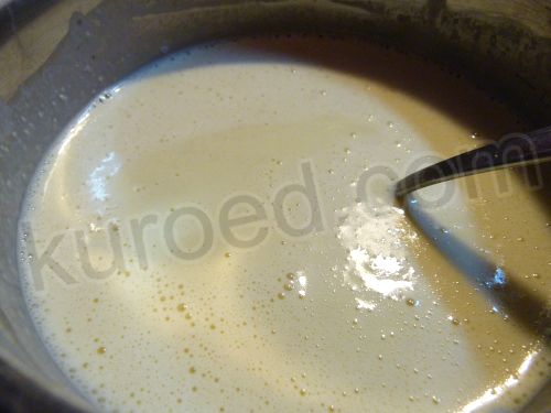 Пшенично-овсяные блины, пошаговое приготовление  - в тесто добавить полстакана кипятка