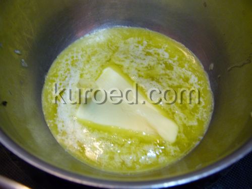 Пирог с рисом и яйцами, пошаговое приготовление теста - растопить сливочное масло