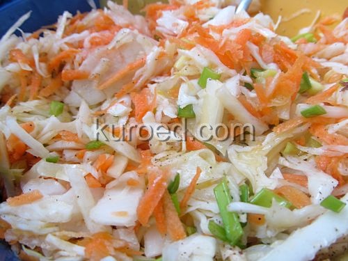 Салат из капусты, моркови, корня сельдерея, зеленого лука и черной редьки